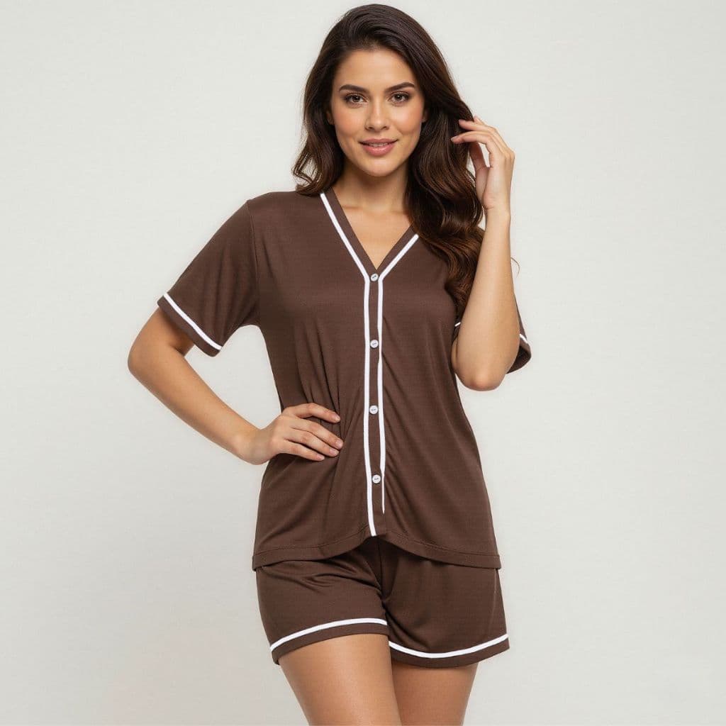 Pijama Americano Curto Em Malha Blogueirinha Short e Blusa Amamentação Cirúrgico Atacado