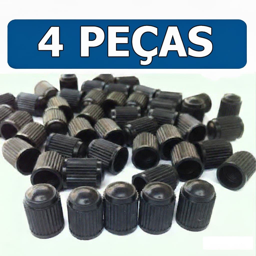 Kit 4 Tampa Tampinha Para Bico Pneu Carro Moto Bicicleta Plástico Preta