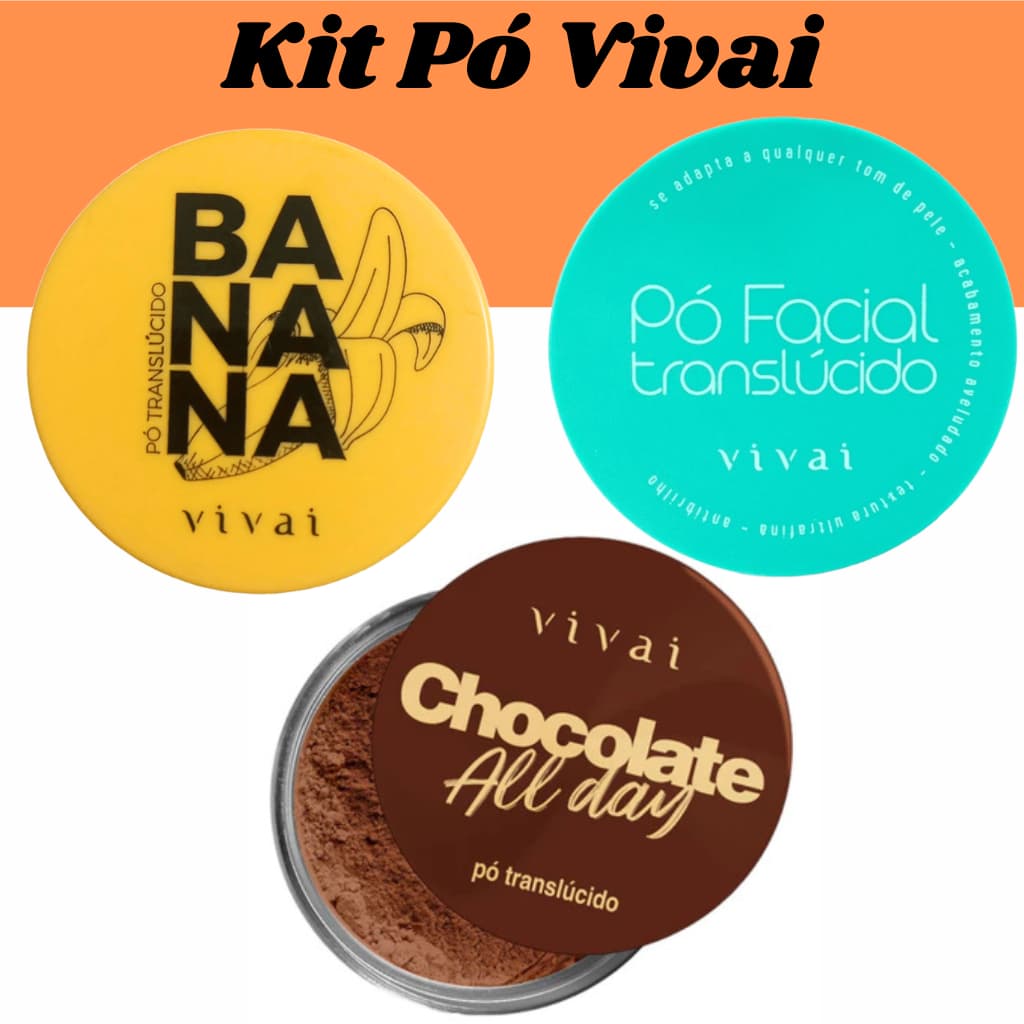 Kit com 3 Pós Translúcido Banana, facial e chocolate Vivai acabamento perfeito