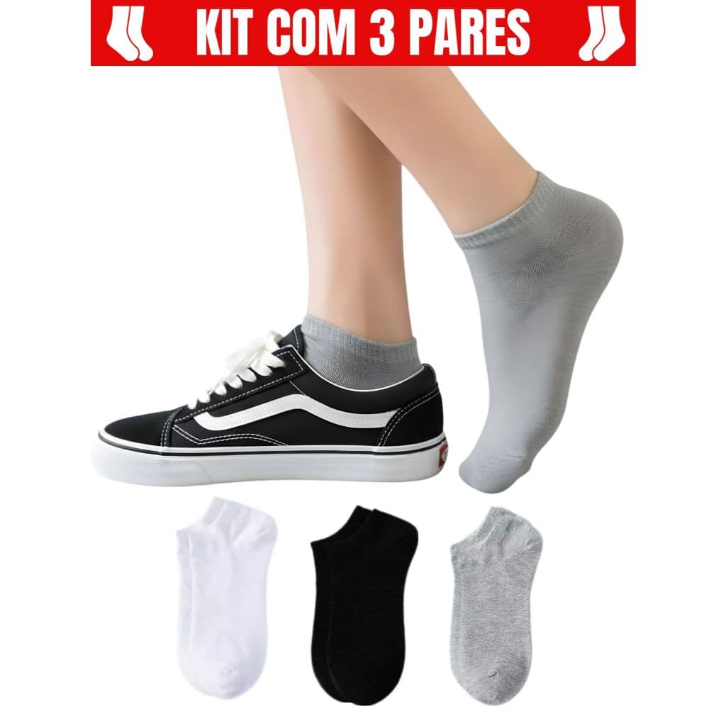 Kit 03 Pares Meias Soquete Masculinas Cano Curto Algodão 38-44 Confortáveis – Good Socks