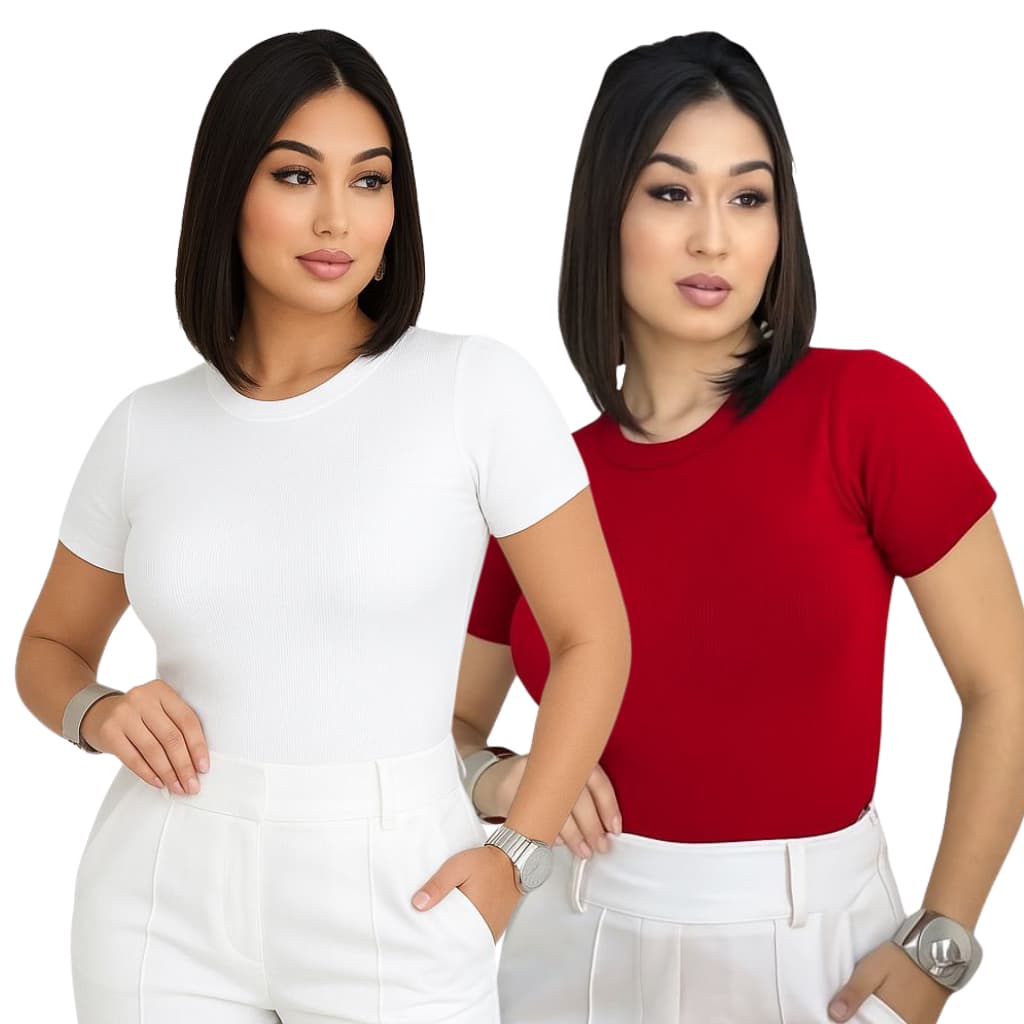 Kit 2 Blusa Baby Look Feminina Suplex Duplo Academia Elegante