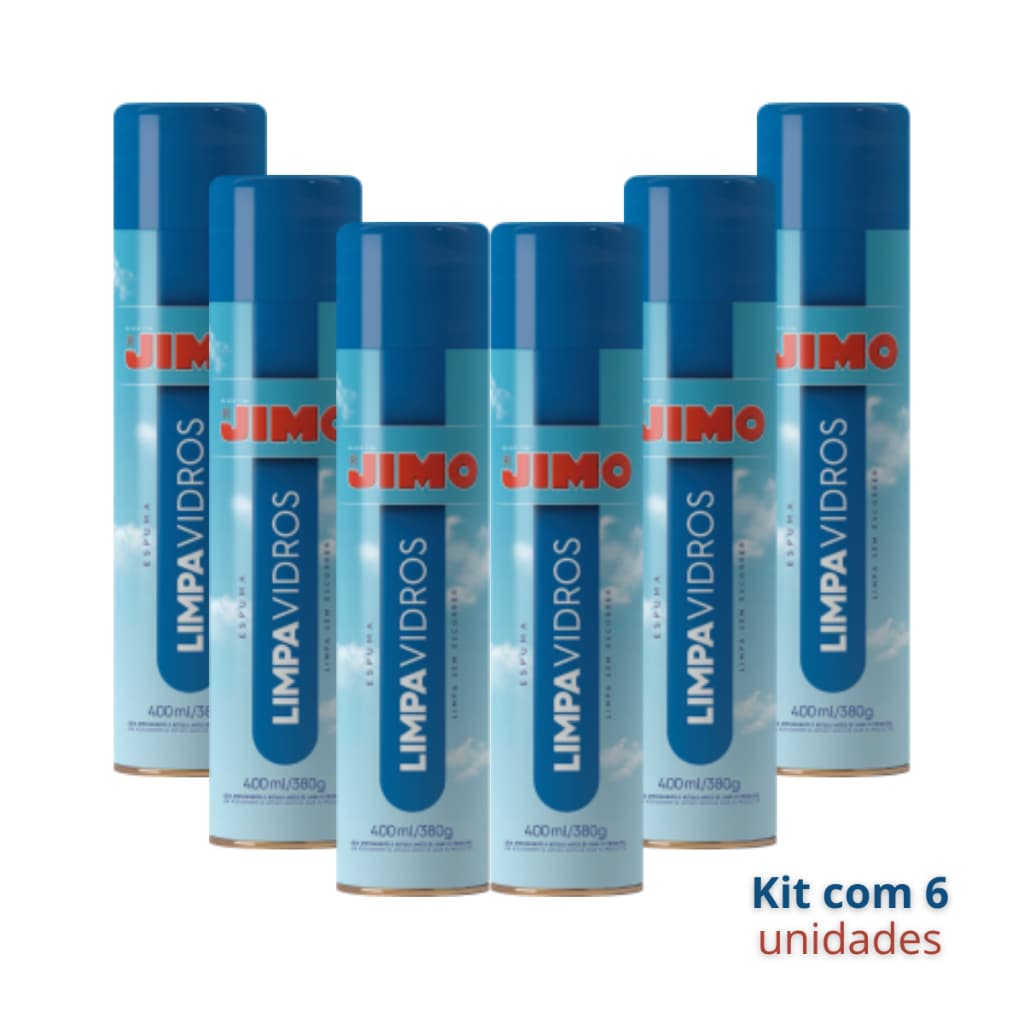 Limpa Vidros JIMO 400ml Brilho Intenso Limpeza Sem Marcas - Kit com 6