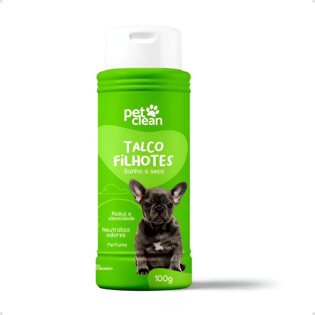 Talco Banho Seco Filhotes Cães Pet Clean 100g Perfuma Protege Neutraliza Odores Cachorro Gato