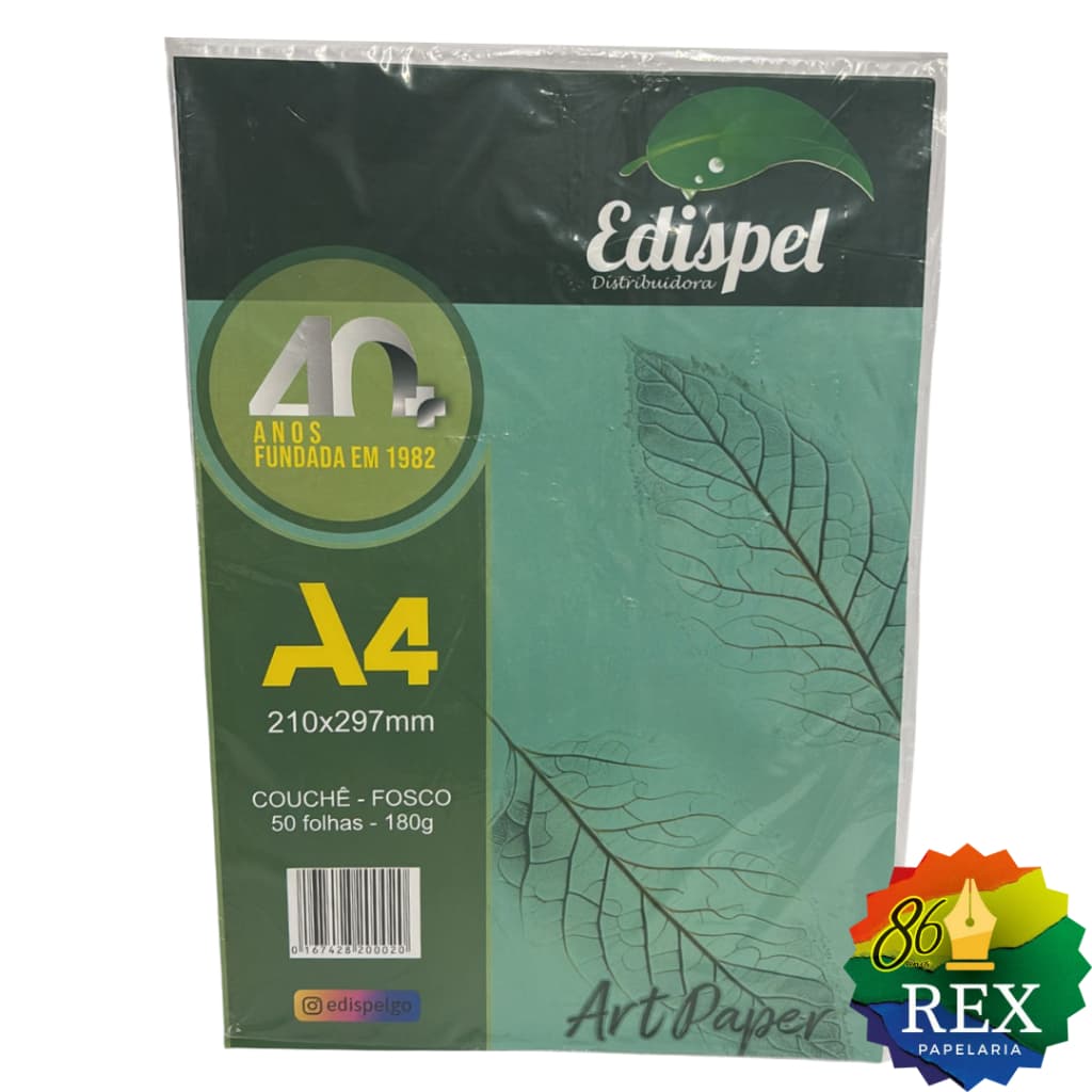 Pacote Papel Couchê Fosco – 50 Folhas – 180 g/m² – A4 (210×297 mm)