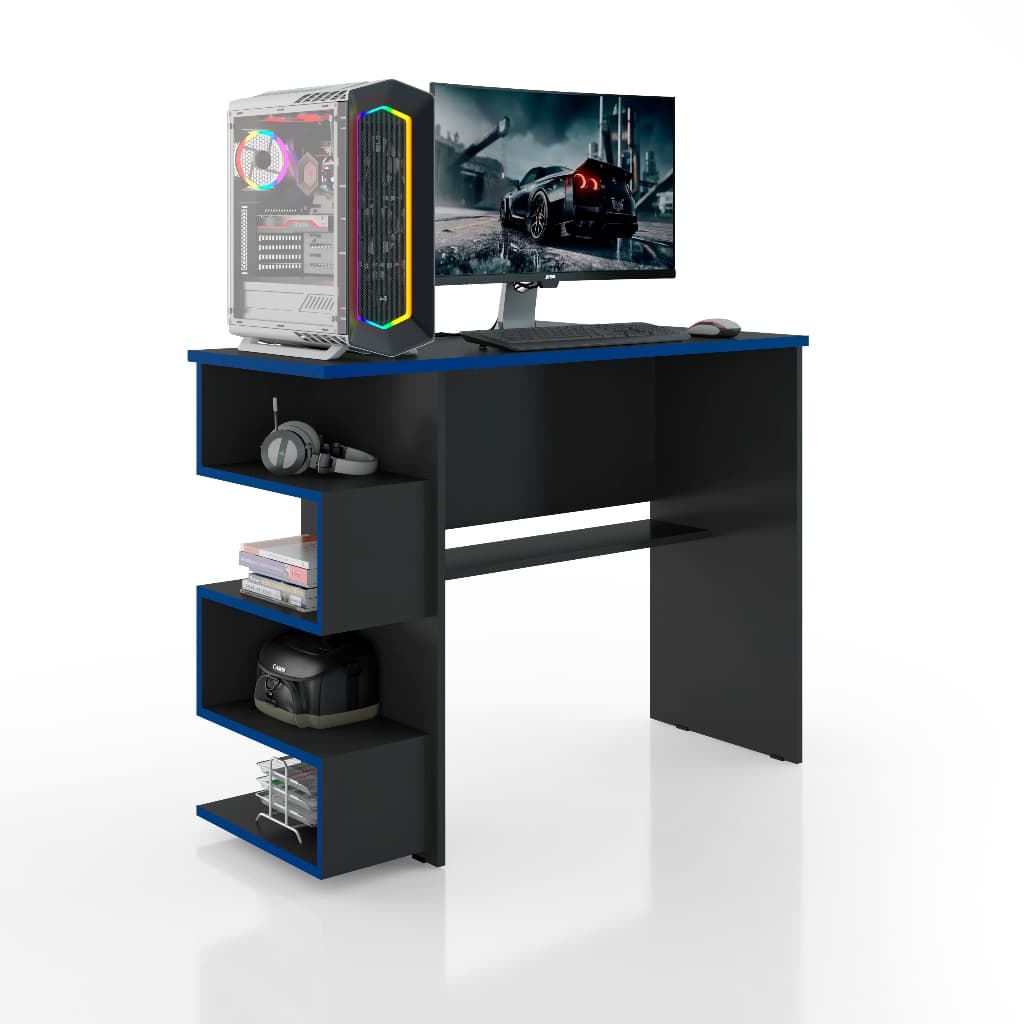Escrivaninha Gamer Elite Mesa para Computador Estudo Trabalho Compacta Moderna Com Nichos - Azul