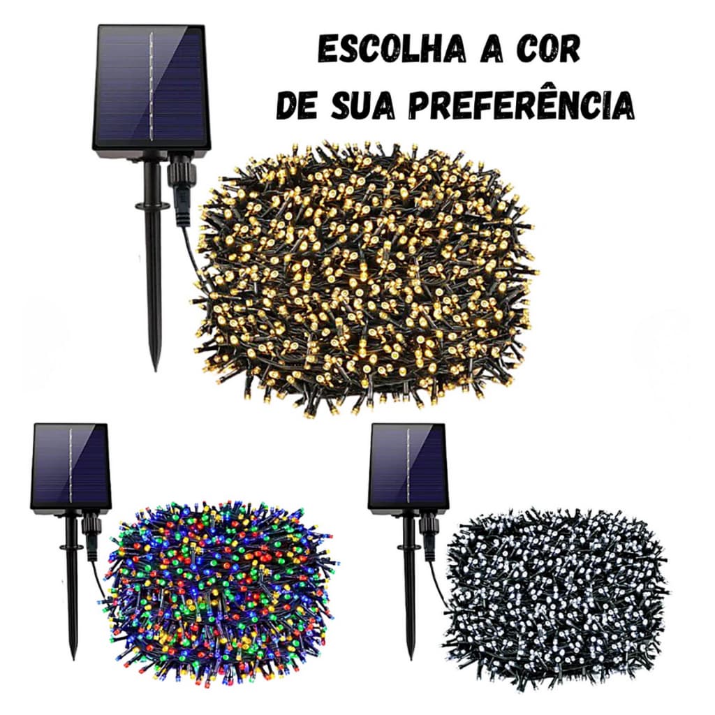 Pisca Pisca Cordão Led Natal 500 Lâmpadas Solar Decorativo 50m Jardim Árvore Quintal Chuva