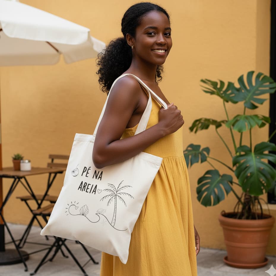 Bolsa de Praia Ecobag Estampada Algodão Cru | Pé na Areia | Bolsa Tote Sustentável