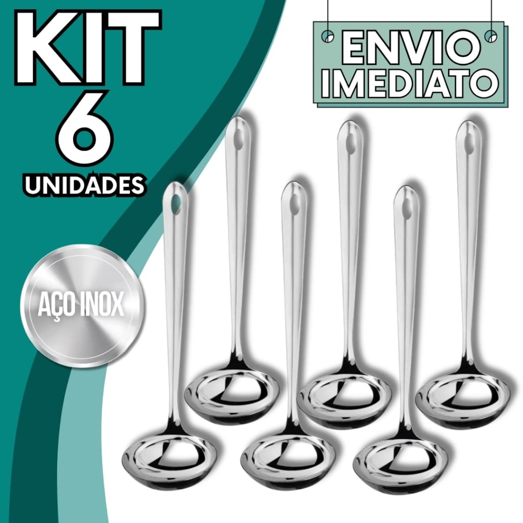 KIT Jogo 6 Concha Aço Inox GRANDE Polida Super Resistente para Servir Molho Feijão Sopa Caldo Casa Restaurante Buffet
