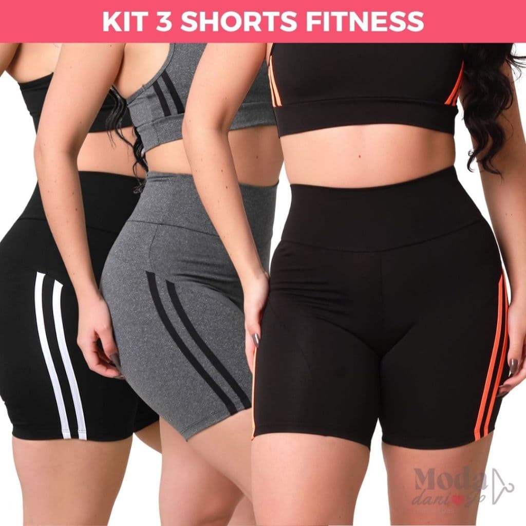 KIT 3 Shorts Bermuda Academia Legging Feminino Cintura Alta Zero Transparência Meia Coxa Corrida