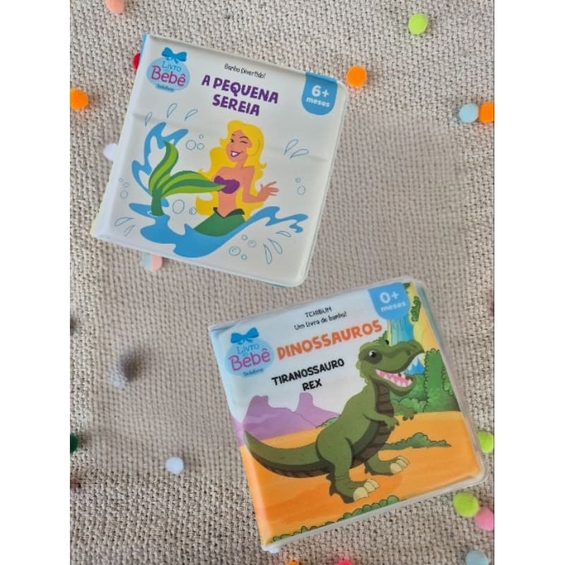 Kit Livros de Banho – A Pequena Sereia + Dinossauros | Leitura Infantil Divertida | 6m+