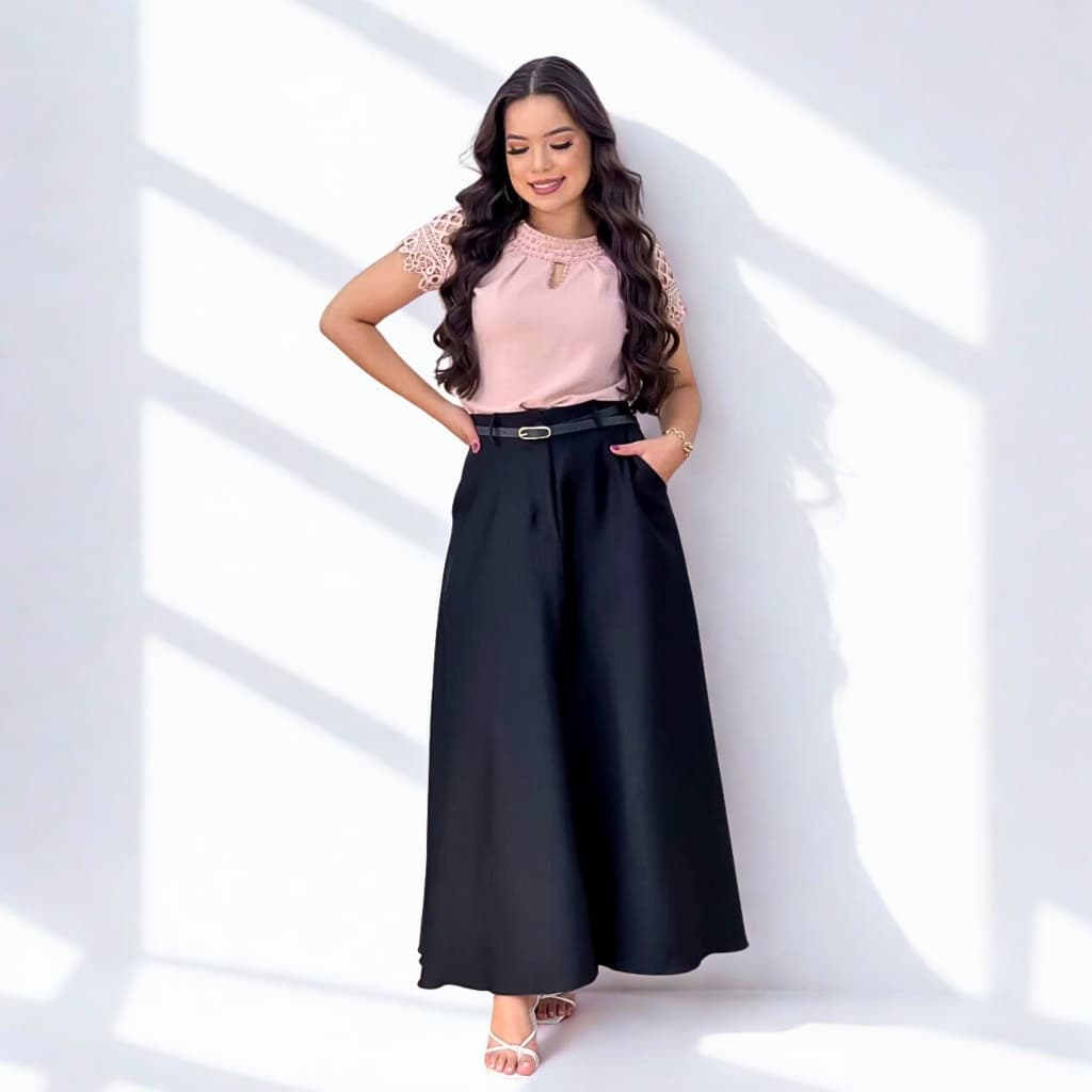 Saia Feminina Alfaiataria Premium Estilo Princesa – Acabamento Fino e Cinto Exclusivo