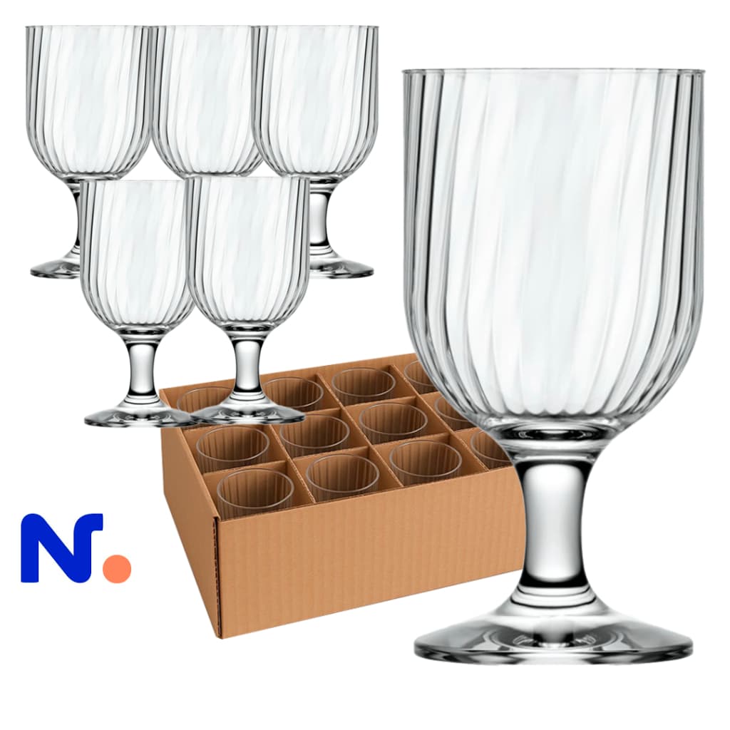 Kit 12 Taças Fiori Nadir - Jantar Luxuosa Brilhante 310ml Água Champanhe - Vidro Temperado
