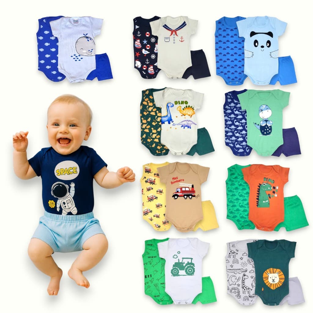 Kit 3 a 12 Peças Bodys de Bebê Menino Conjuntos para bebês sortidos. Roupa para Bebê TAM RN ao GG
