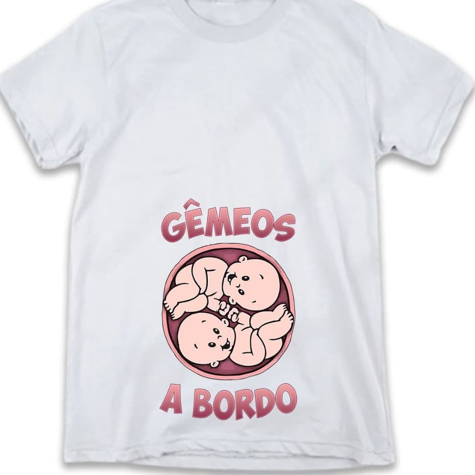 Camiseta Gestante Gêmeos a Bordo Camisa Grávida de Gêmeos