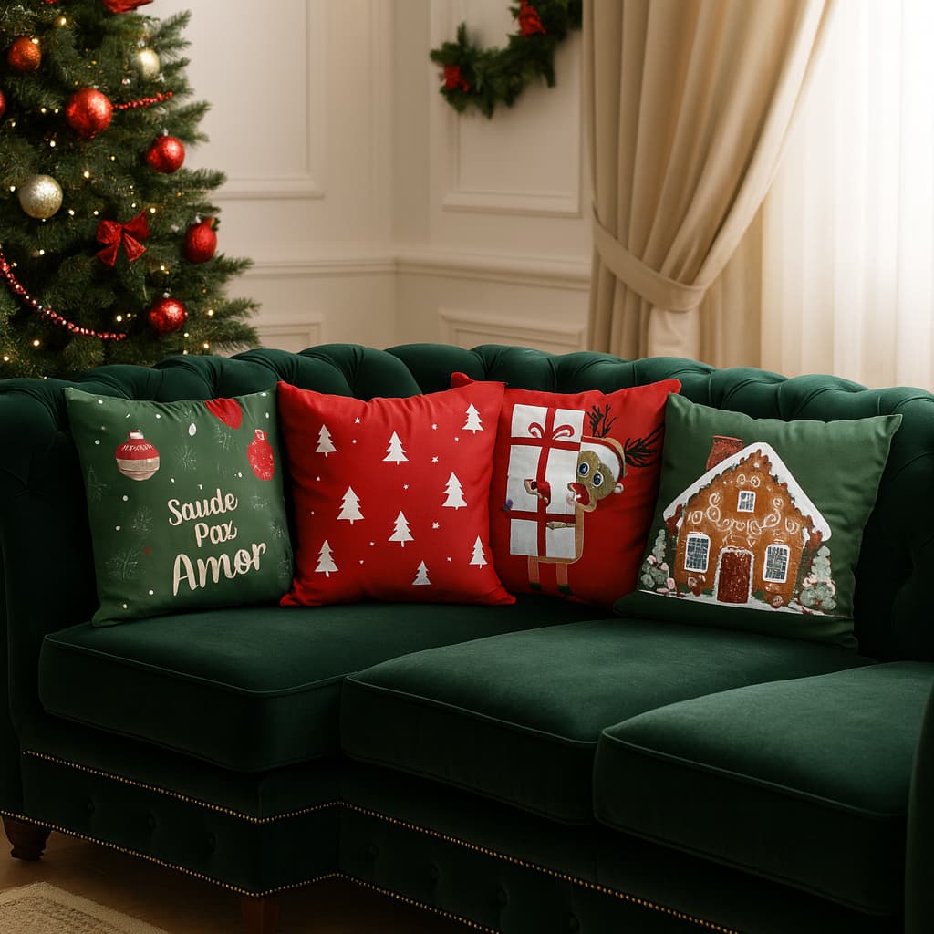 Kit 4 Capas de Almofadas Decorativas 45x45 - Natal