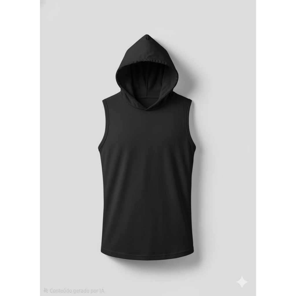 Regatas PRETA Masculina Longline com Capuz Lisa