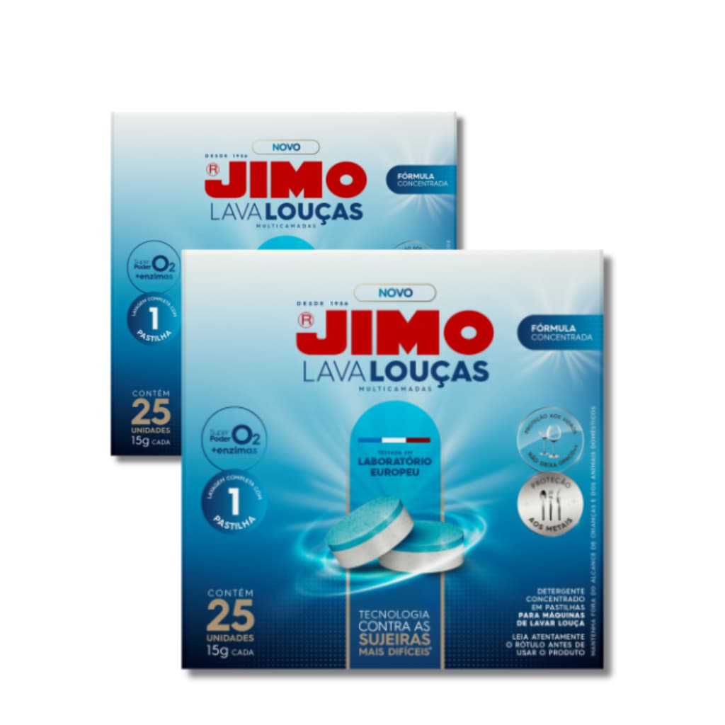 Jimo Máquina Lava Louças Pastilhas Multicamadas 25 un 3 em 1 Limpeza + Proteção + Brilho - Kit com 2