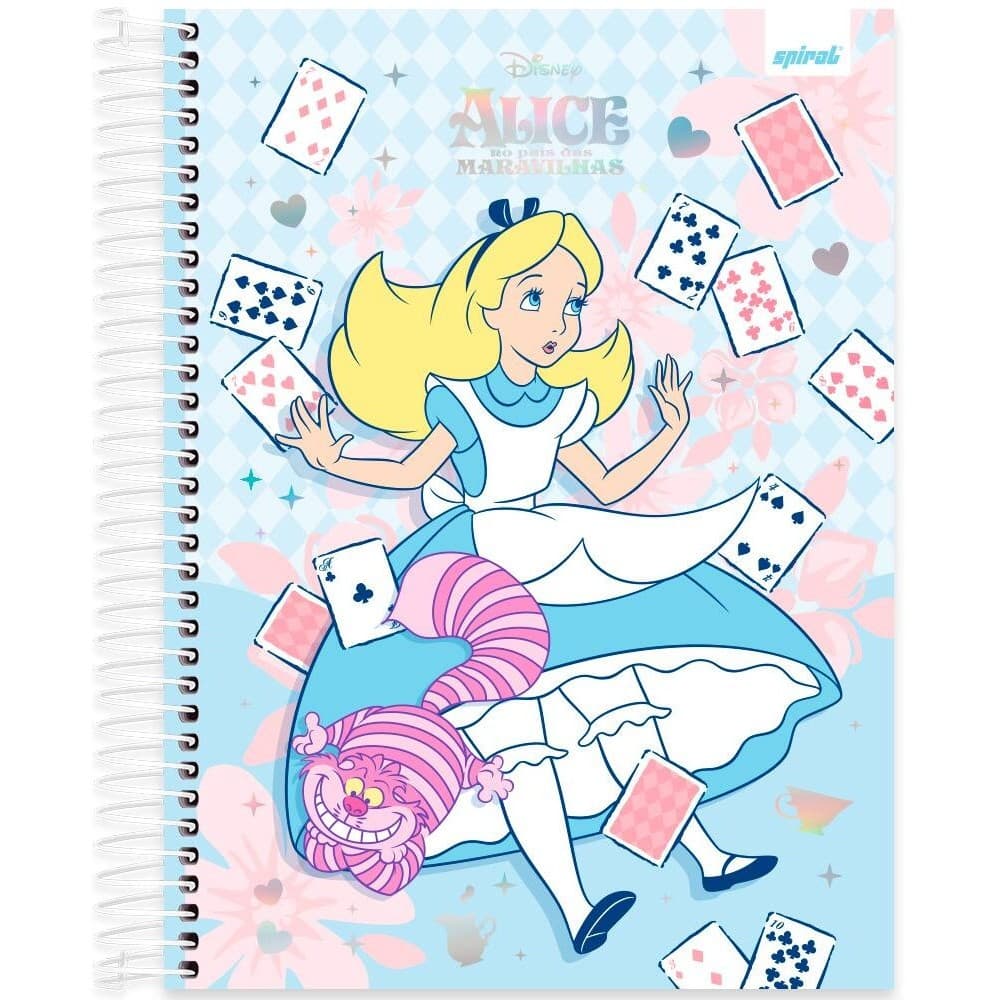 Caderno Universitário Capa Dura 10 Matérias, 160 Folhas, Alice no País das Maravilhas
