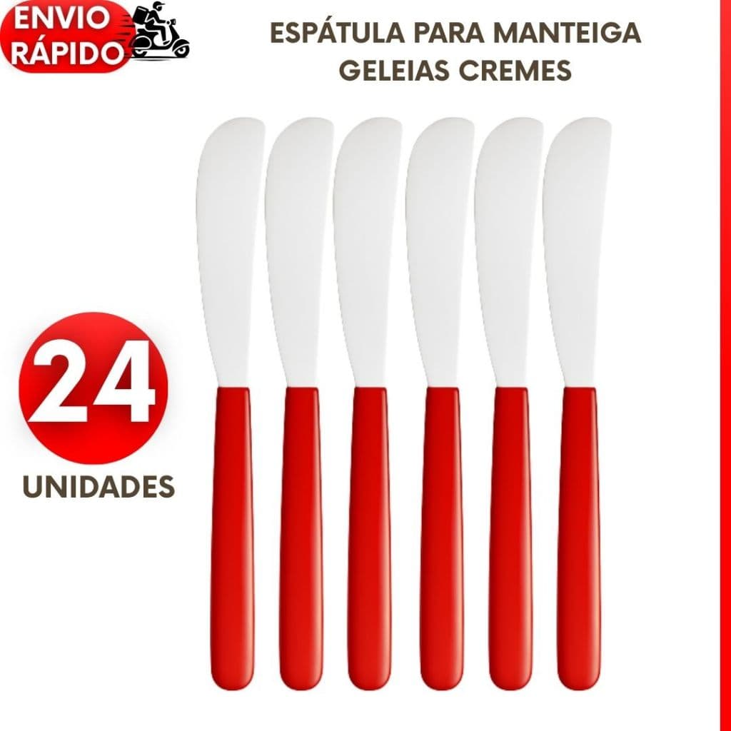 Kit 24, 18 ou 12 Espátulas Para Manteigas Requeijão Geleias Patês Premium Inox Cabo Vermelho  Pão Café Cozinha