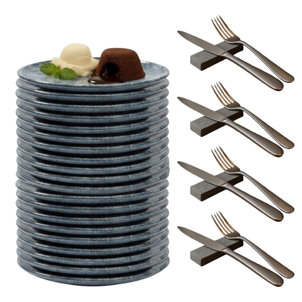Kit 15 Pratos Raso Sobremesa 15 Cm + 15 Uni Descanso de Talher