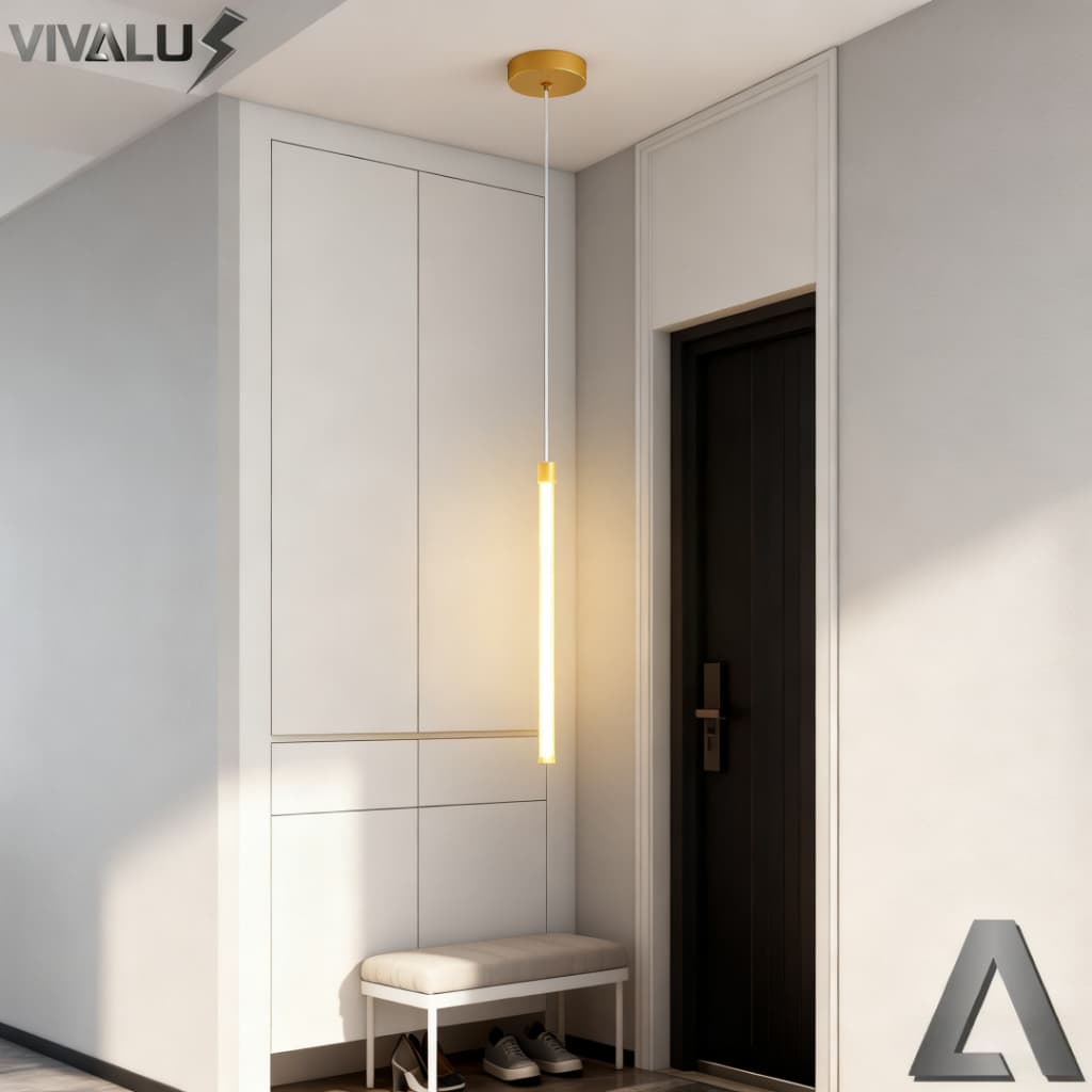 Pendente Tubo Cilindro Dourado Luz Led Branco Quente 3000k Lustre Moderno Luminária Bivolt 10W