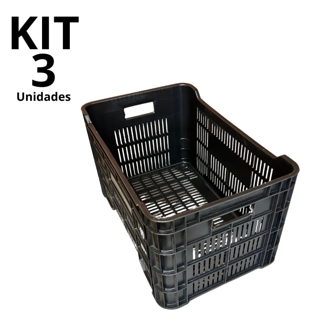Kit 3 Caixa Multiuso Organizadora Empilhável Mercado Hortifruti Agrícola Reforçada Vazada