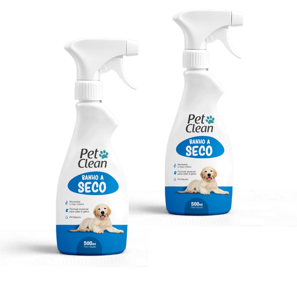 Kit 2 Banho a Seco Spray Sem Enxágue para Cachorro e Gato Pet Clean - 500ml