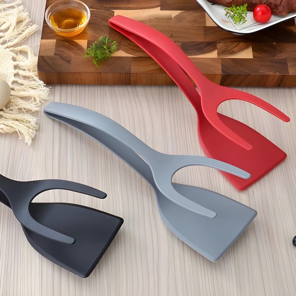Espátula de Nylon Versátil – Cores Modernas Cinza, Preto e Vermelho Pegador Para Ovos