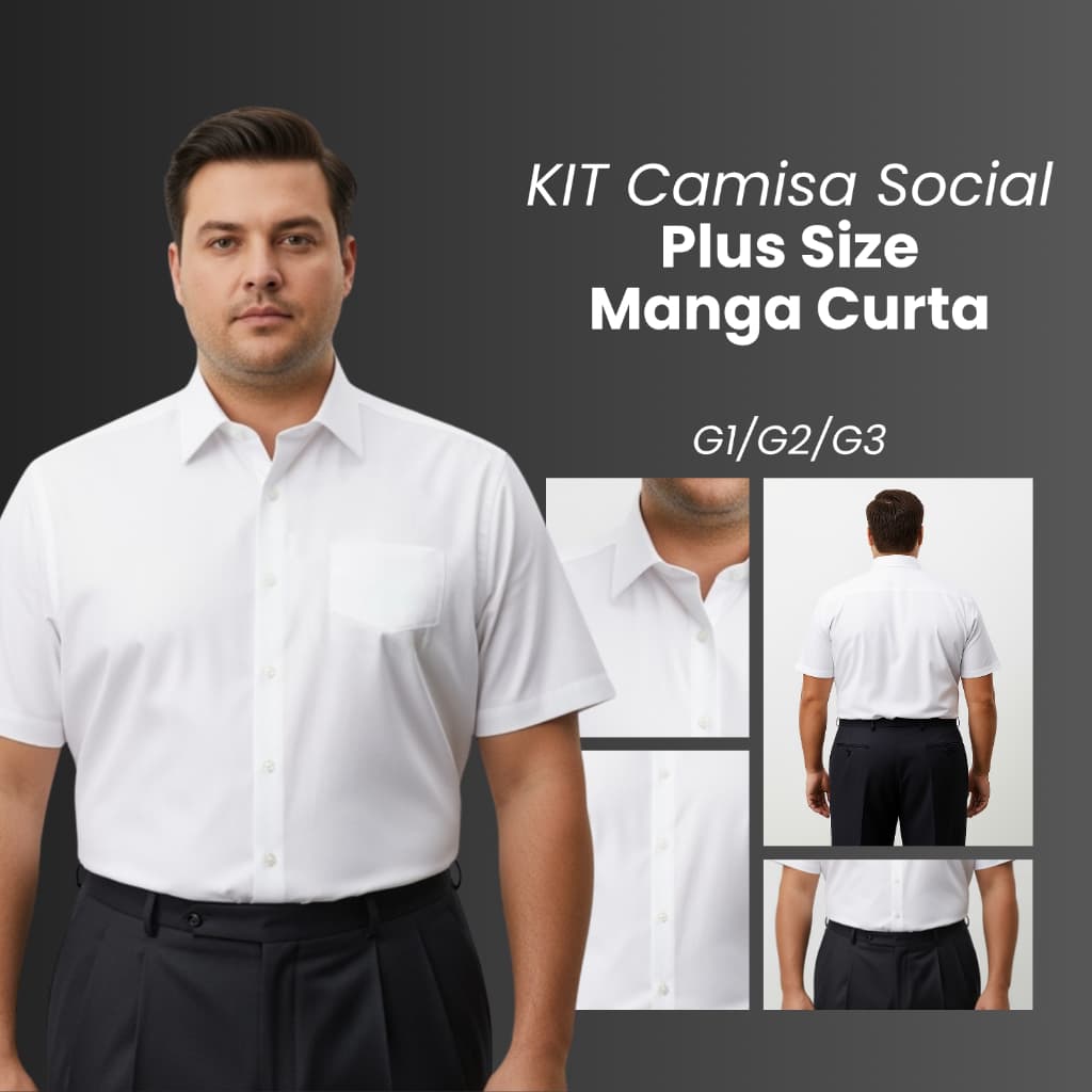 Kit 3 Camisa Social Masculina Extra Grande Plus Blusa Social Masculina Manga Curta