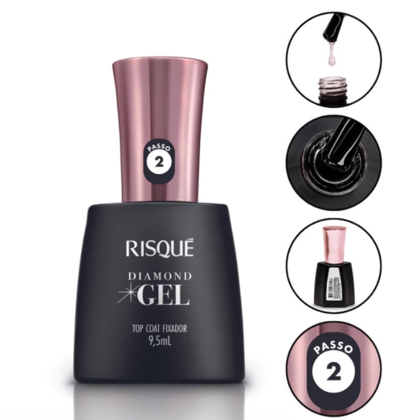 Esmalte Diamond Gel Top Coat Fixador Risque 9,5Ml Manicure