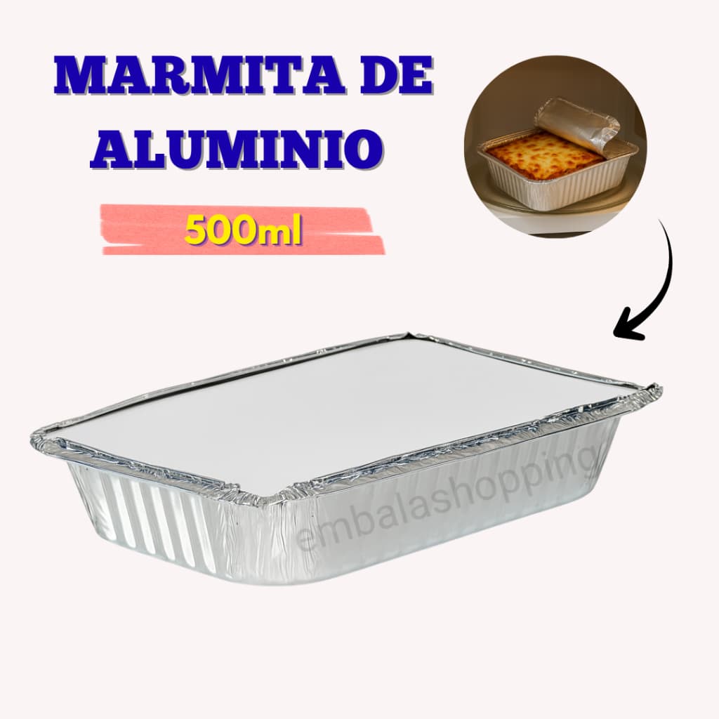 Marmitex Alumínio Retangular 500ml - Cx100 Unidades