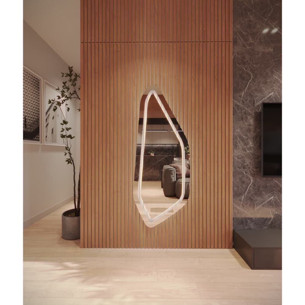Espelho Orgânico EL20 Corpo Inteiro 170cm x 70cm Polido LED Jateado Luz Branca e Luz Amarela Sala Quarto Banheiro