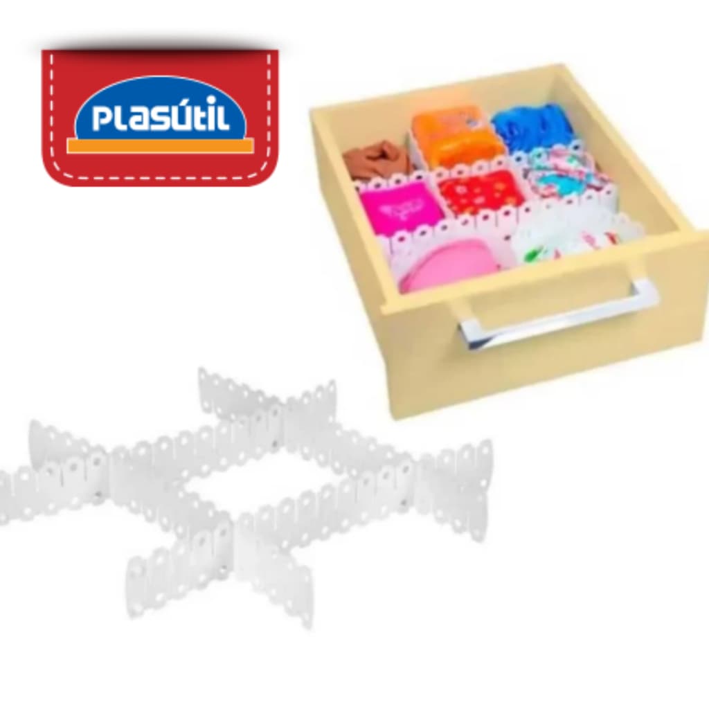 5 Divisória Organizador/ Gavetas Ajustável Plasutil 46x6cm