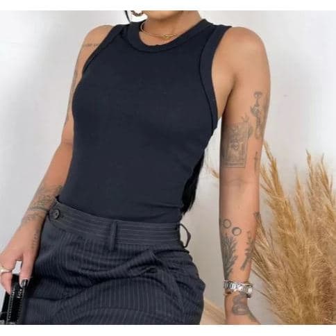 Regata Feminina Canelada Algodão Com Elastano Ribana Blusinha Básica Estilosa