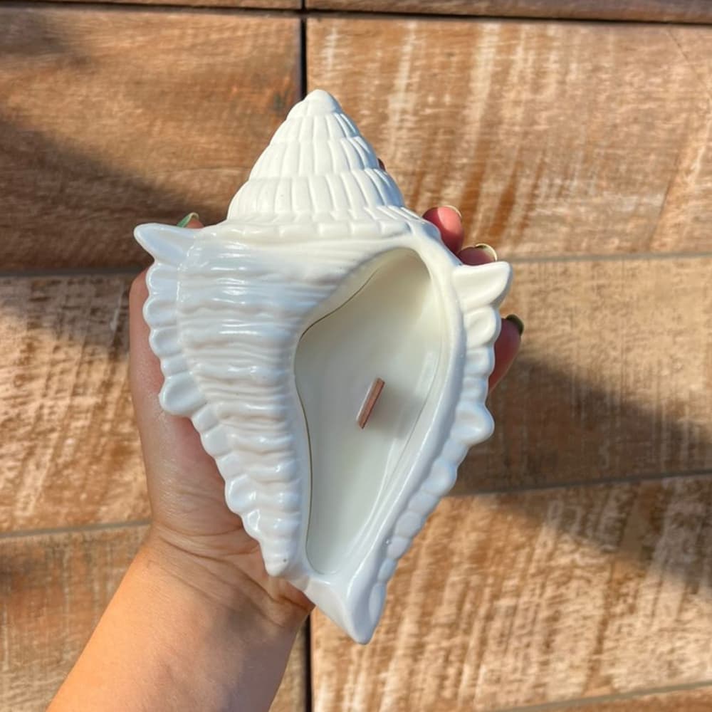 Vela Aromática Artesanal Concha Caramujão de Concreto Pavio de Madeira