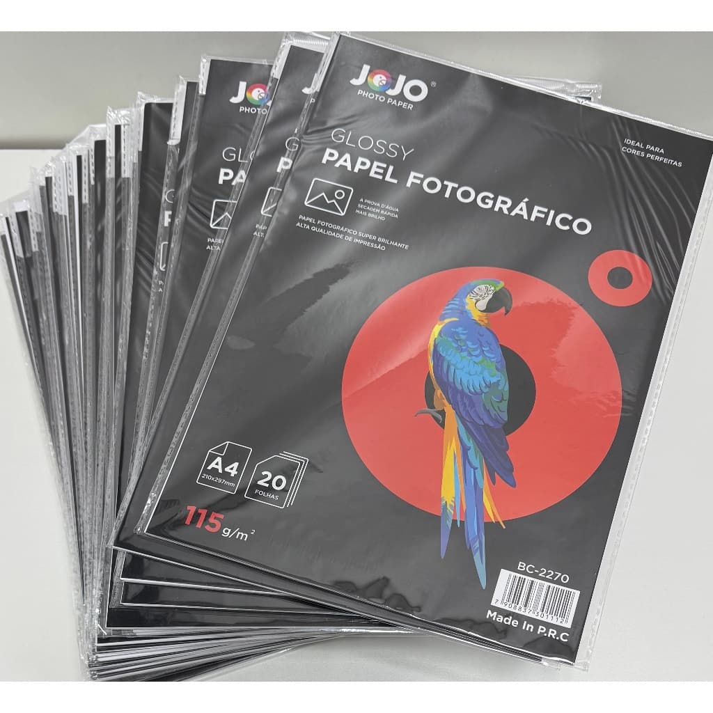 115G A4 PAPEL FOTOGRÁFICO, GLOSSY SUPER BRILHANTE JOJO. PREMIUM. PROVA D"ÁGUA,PRA JATO DE TINTA.500 FOLHAS.