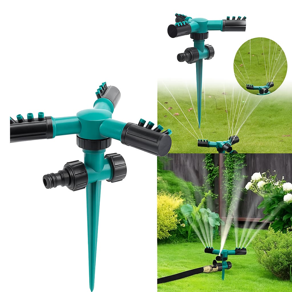 Irrigador Giratório 360°Aspersor Jato Com Espeto Jardim Horta Gramado Canteiro Engate Rapido Mangueira Facil e Prático