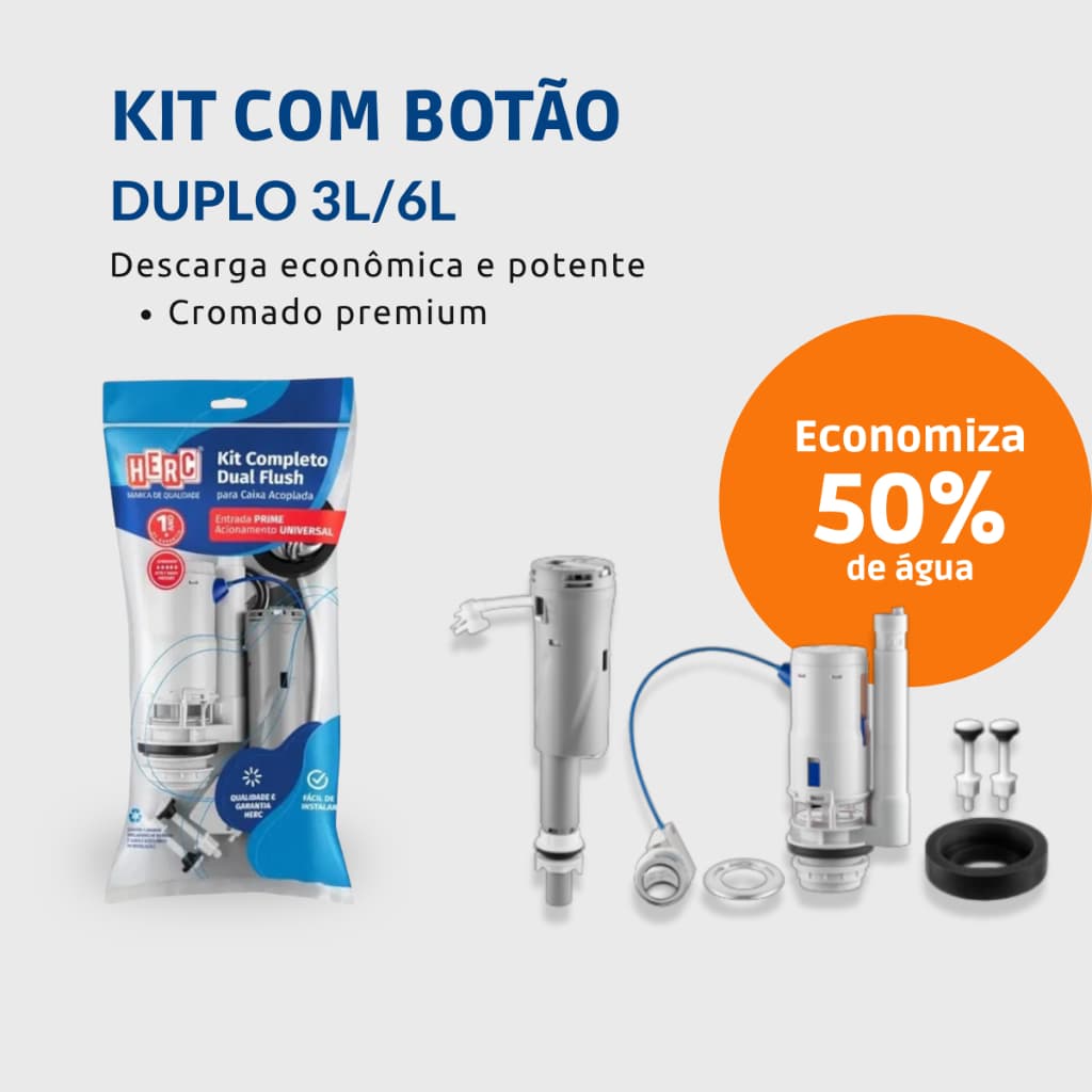 Kit Reparo Descarga Universal Completo Caixa Acoplada com Botão Duplo