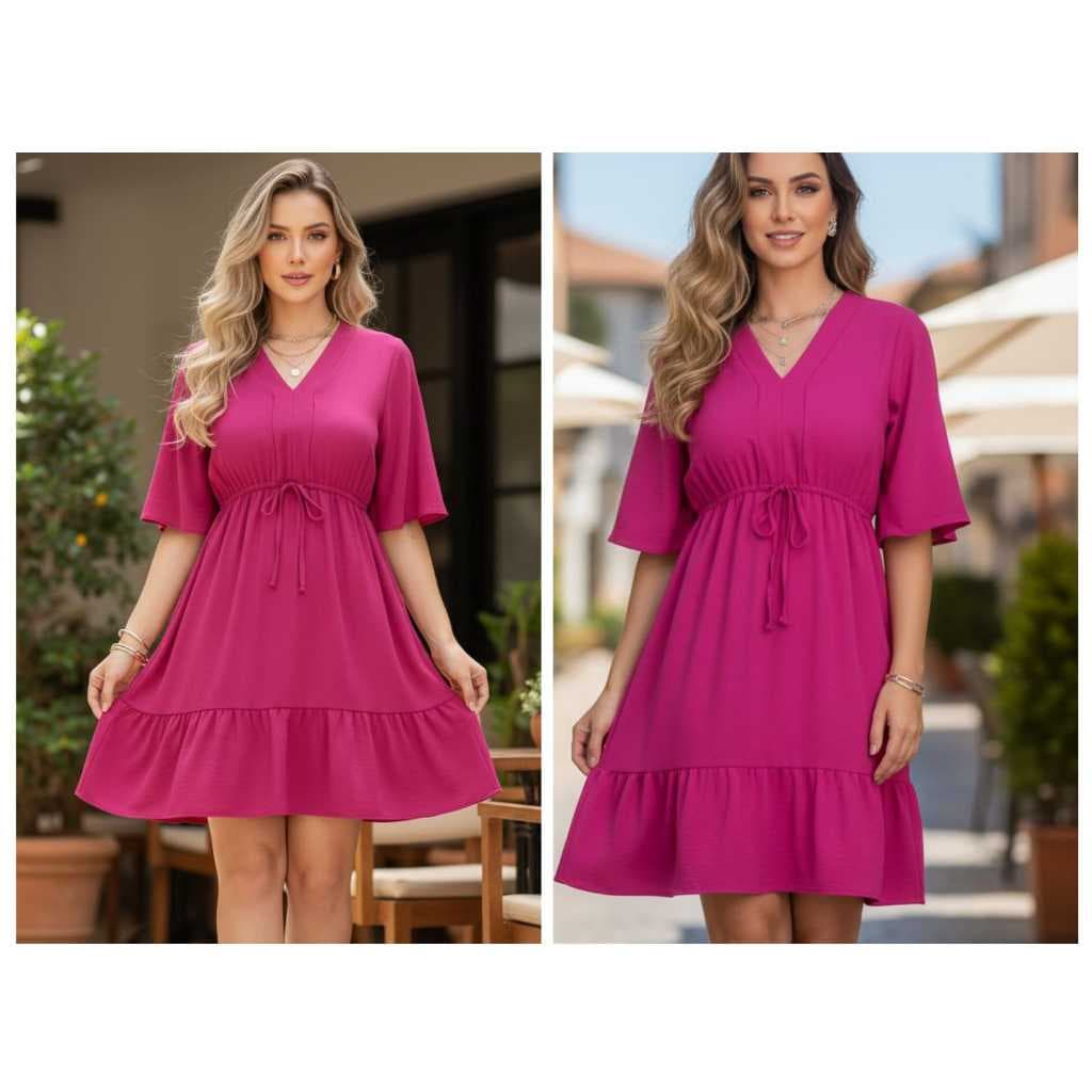 Vestido Feminino em Duna com Forro – Toque Macio, Caimento Perfeito e Muito Estilo e Cordinha na Cintura