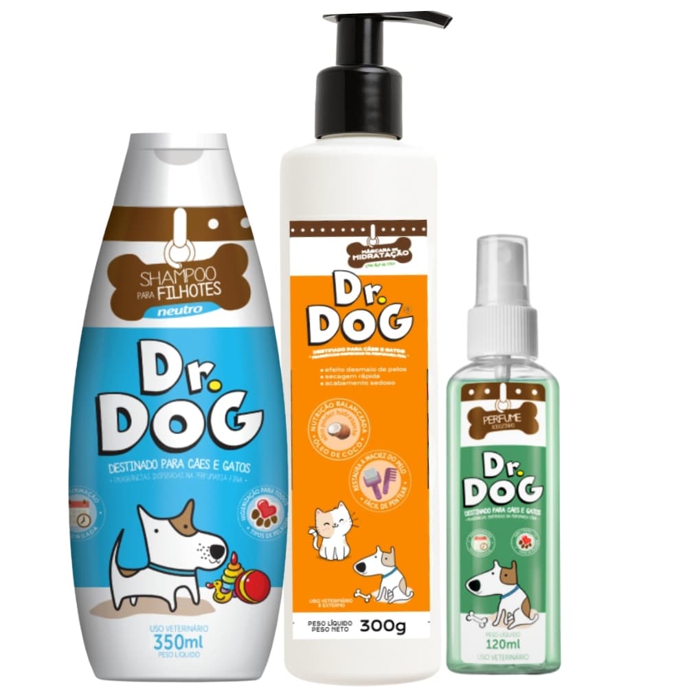 Kit Shampoo & Condicionador & perfume Cachorro e gato Filhotes Dr. Dog Neutro hipoalergênico