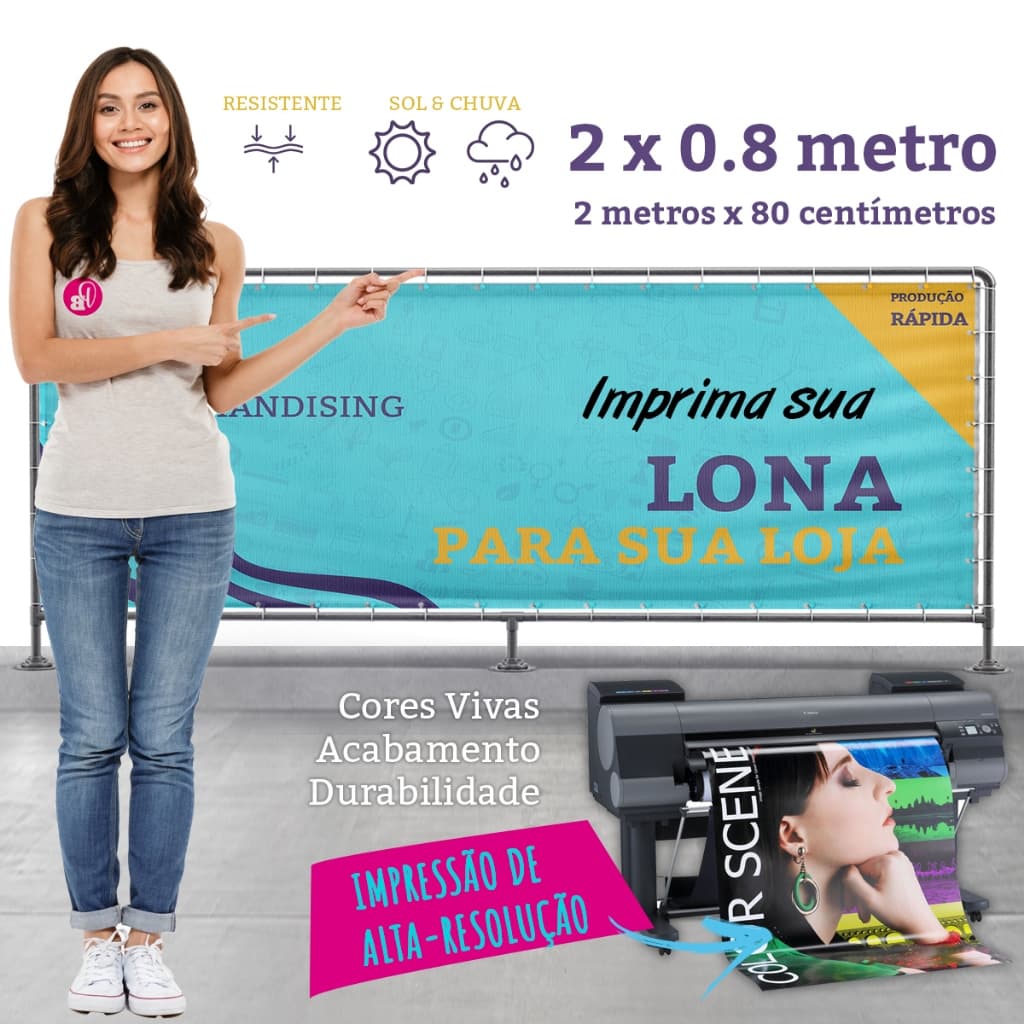 Banner 200 x 80 cm Lona ou Adesivo - ENVIE SUA ARTE - Impressão Digital de Alta Qualidade