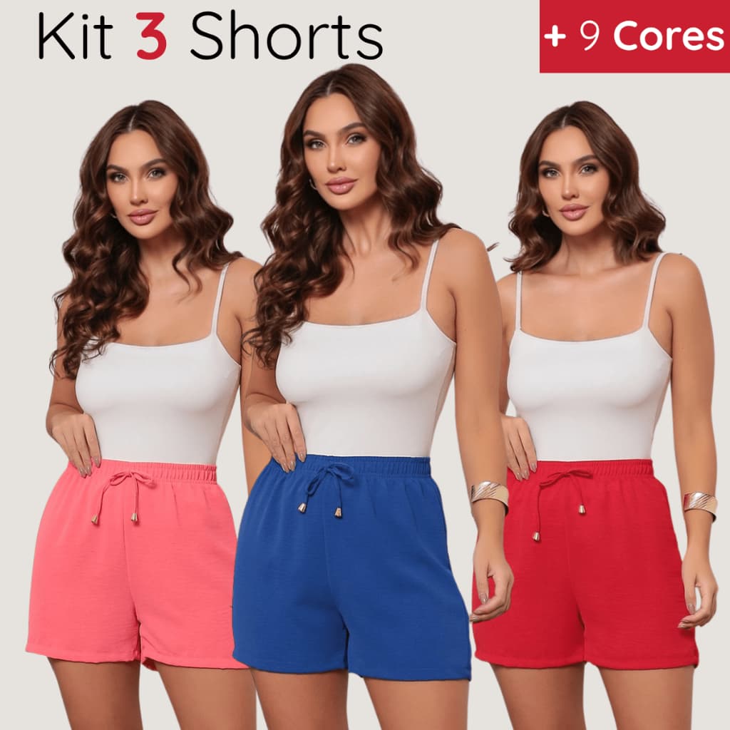 Kit 3 Shorts Duna Femininos – Leves Soltinhos e Não Amassam Ideais para Verão e Praia