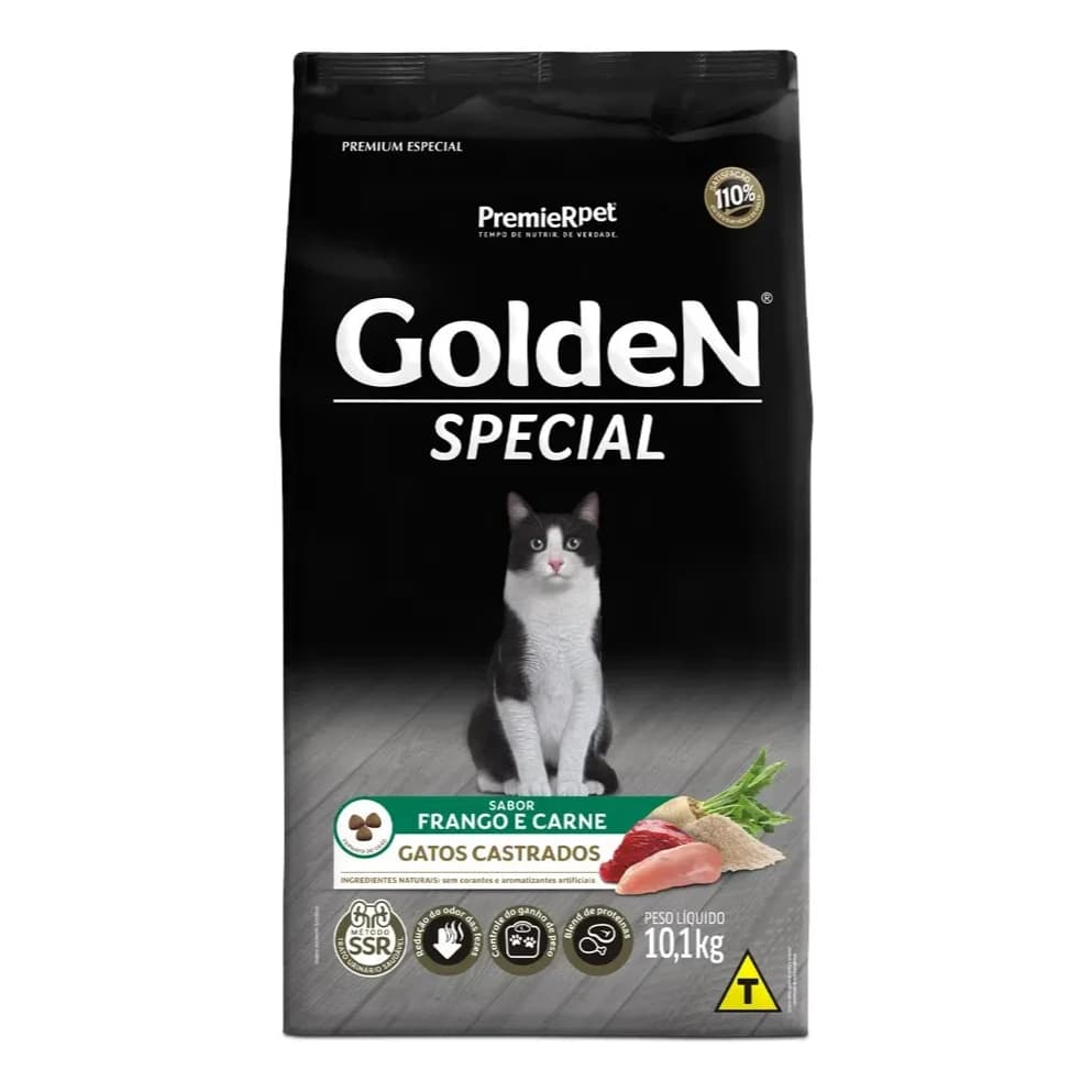 Ração Golden Special Gatos Castrado Frango e Carne 10,1kg