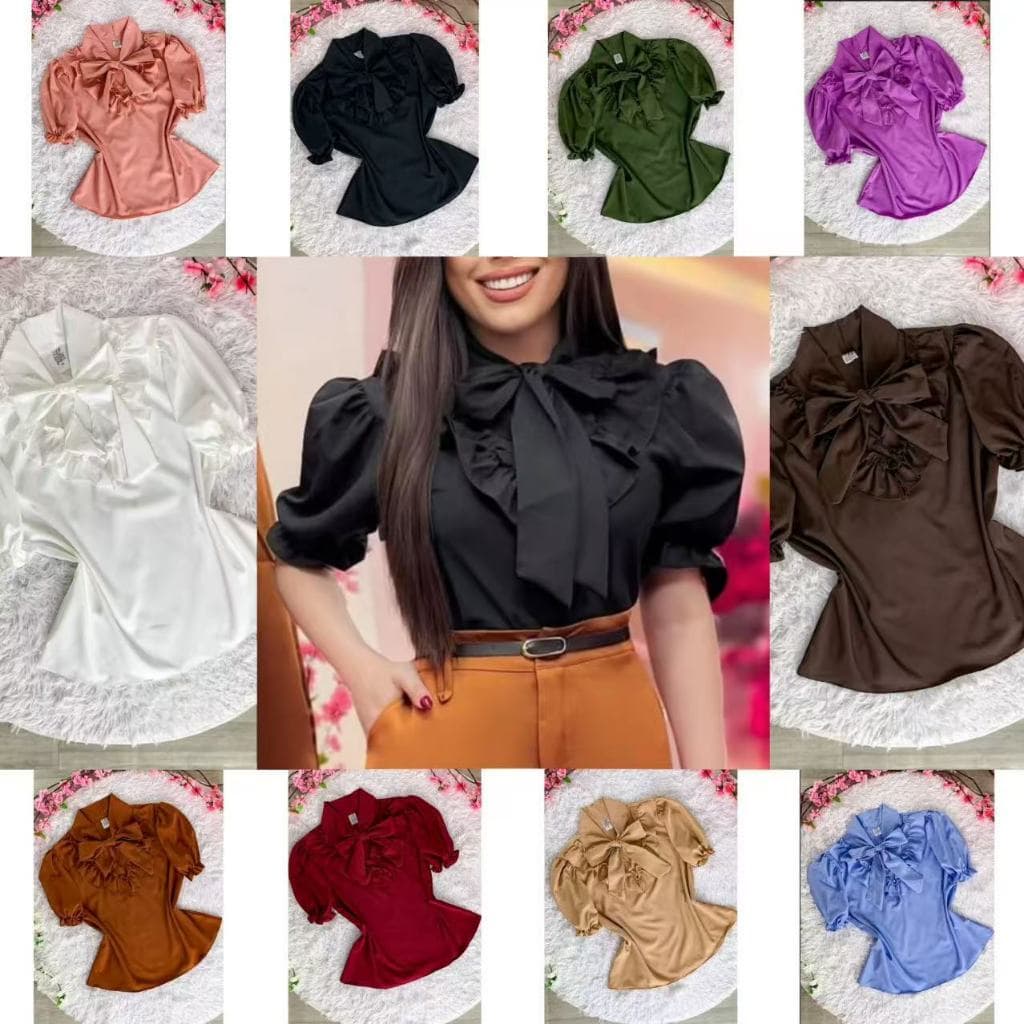 Blusa Plus Size G1 G2 G3 Bufante Com Laço e Babado Manga Curta Moda Feminina
