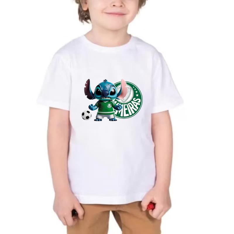 Camiseta Infanto Juvenil Menino e Menina Stitch Palmeiras Blusa Torcedor Criança Envio Imediato