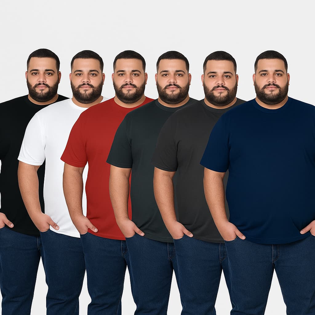 Kit 6 Camiseta Academia Plus Size M ao G3 Básica Lisa Não Amassa Atacado Barato