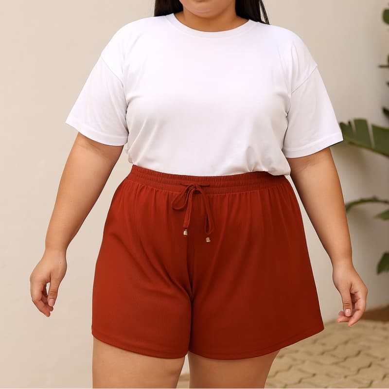 Short Canelado Feminino Plus Size Dia a Dia Malha Canelada G1 G2 G3