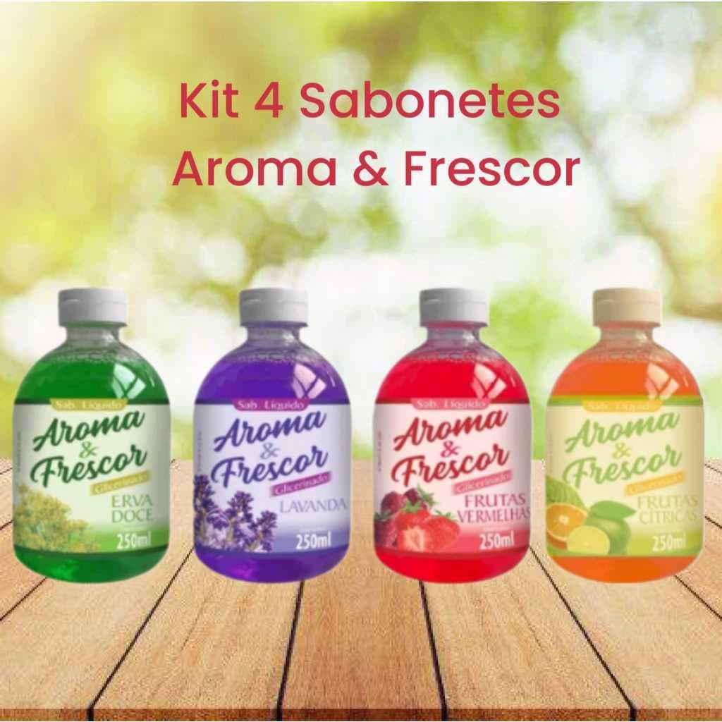 Kit 4 Sabonetes Liquido Aroma e Frescor 250 ml