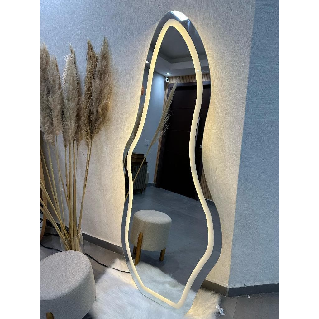 Espelho Orgânico EL15 Corpo Inteiro 170cm x 70cm Polido LED Jateado Luz Branca e Luz Amarela Sala Quarto Banheiro