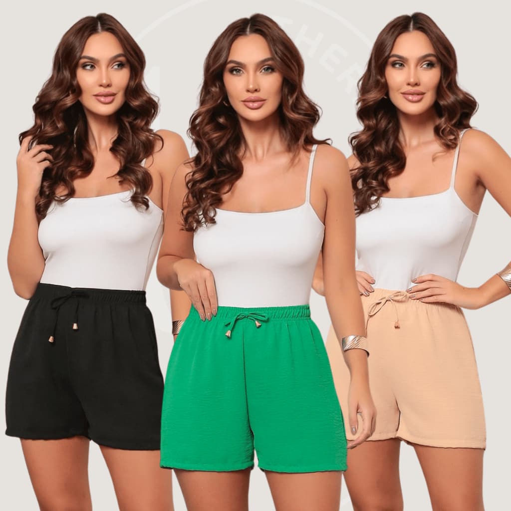 Kit 3 Shorts Feminino Básico Duna Confortável Verão Fresco